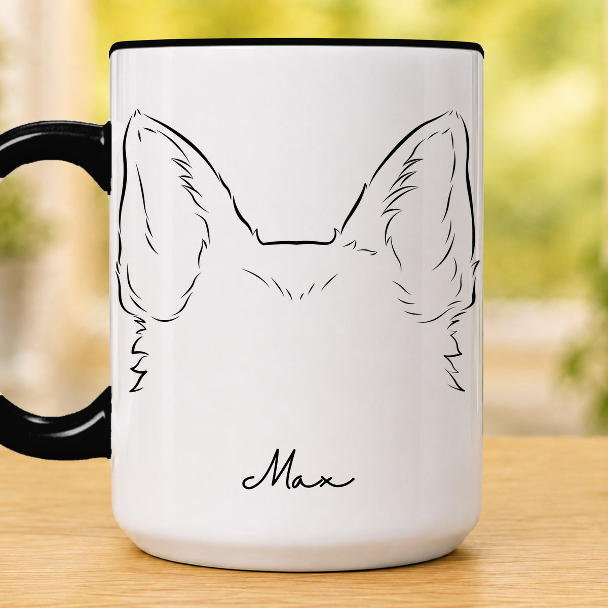 Personalised pet ears 15oz accent mug, Black – German Shepherd ears with the name Max