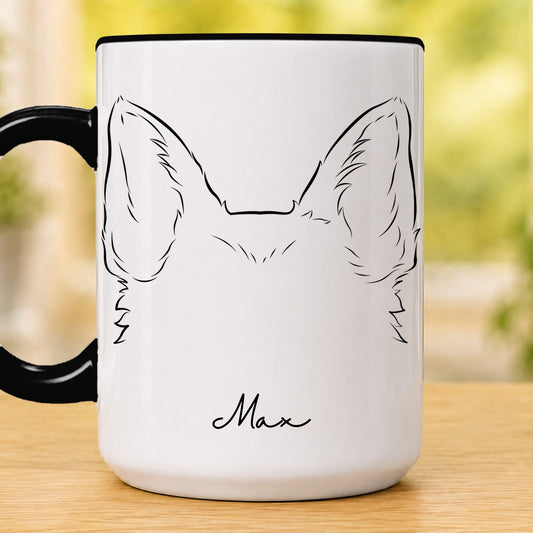 Personalised pet ears 15oz accent mug, Black – German Shepherd ears with the name Max