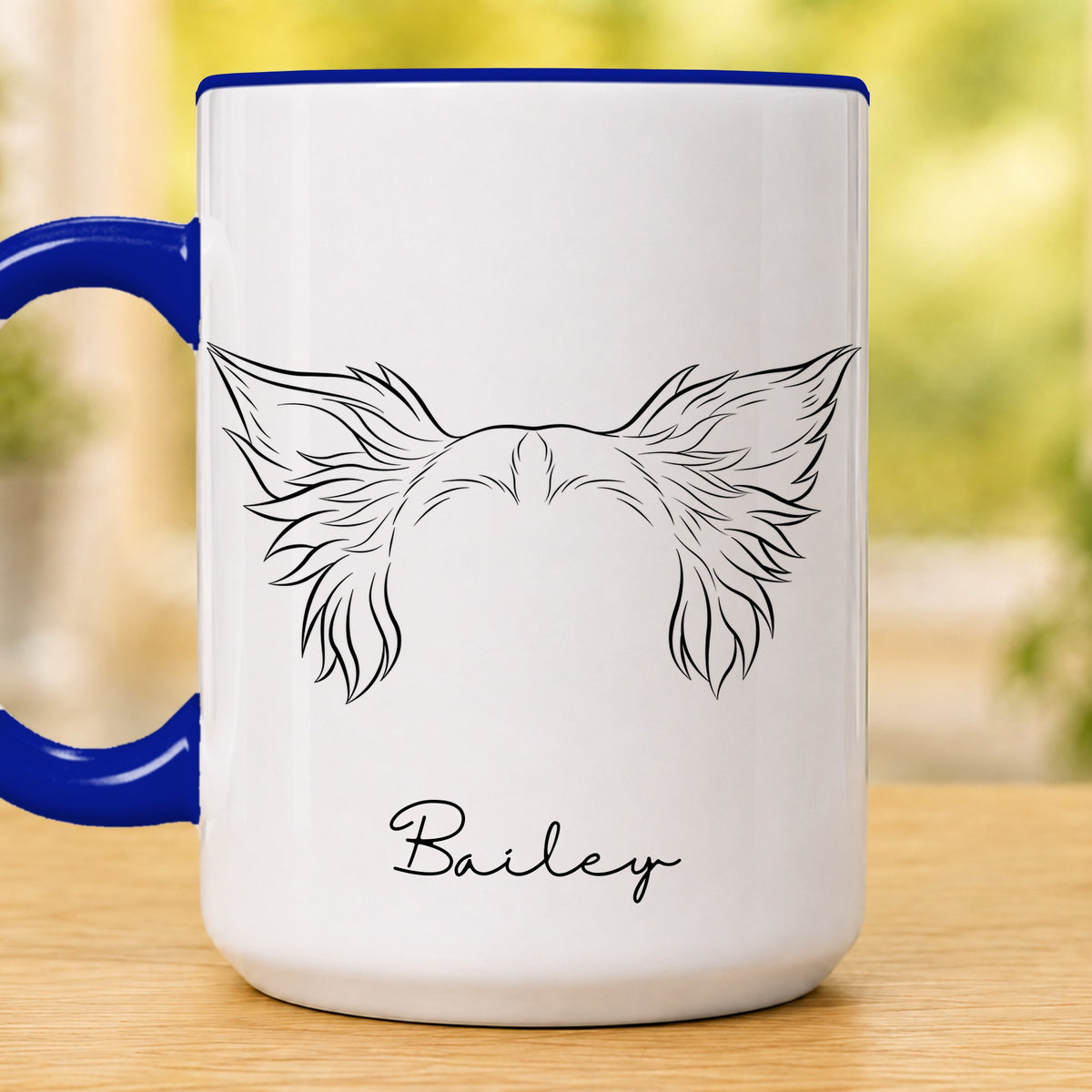 Personalised pet ears 15oz accent mug, Dark Blue – Border Collie ears with the name Bailey