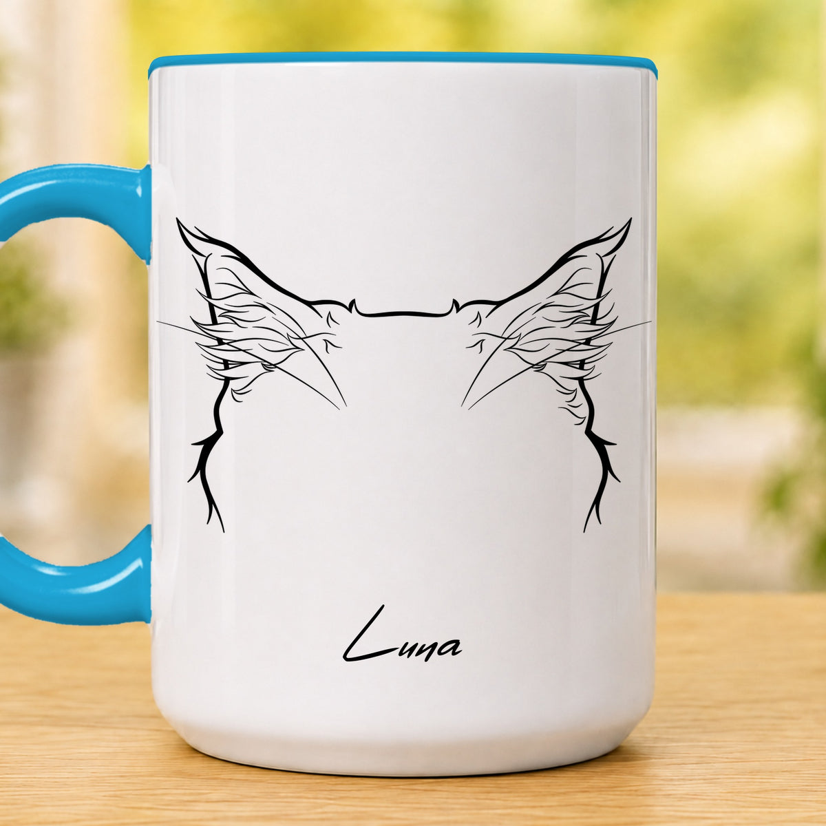 Personalised pet ears 15oz accent mug, Light Blue – Ragdoll ears with the name Luna