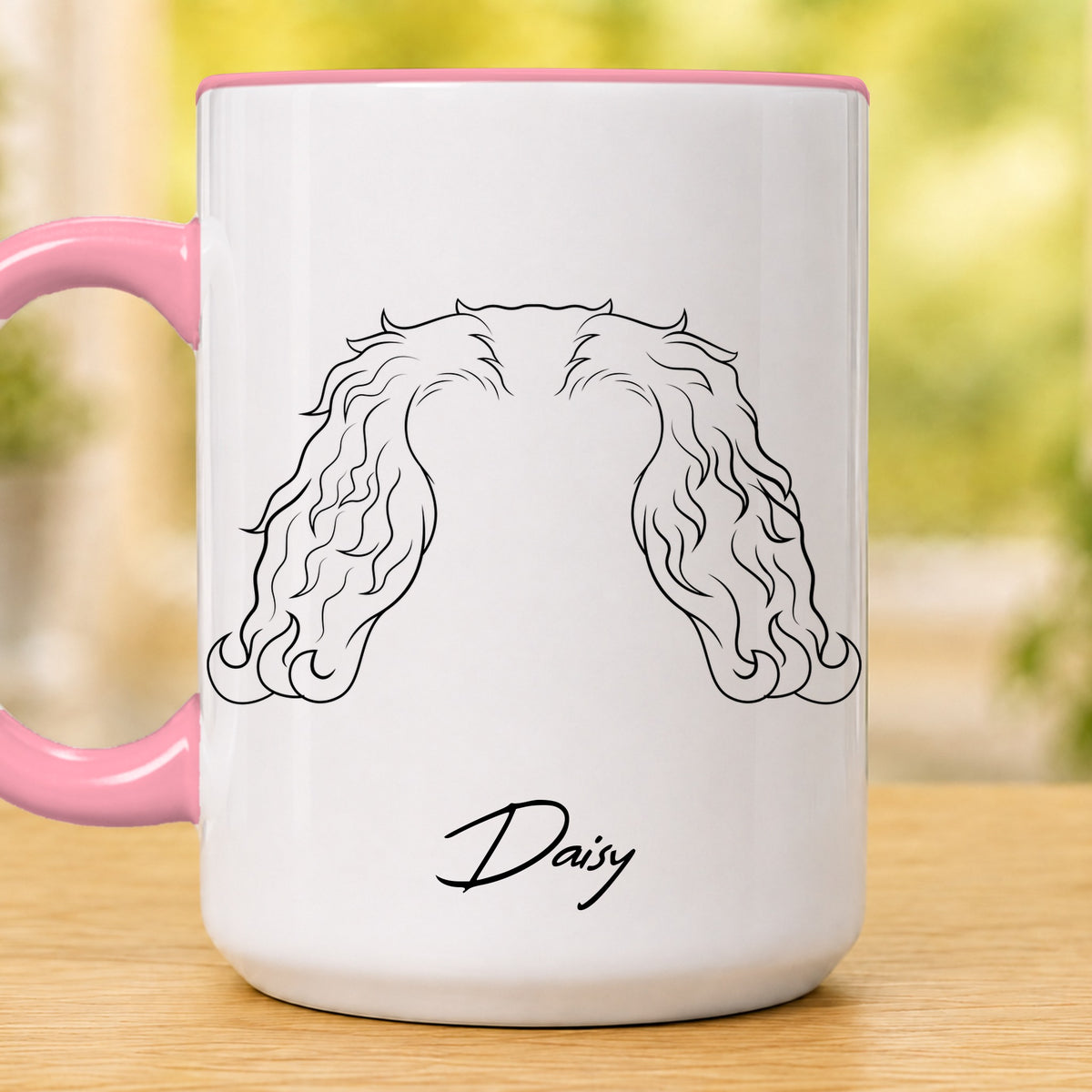 Personalised pet ears 15oz accent mug, Pink – Cavalier King Charles Spaniel ears with the name Daisy