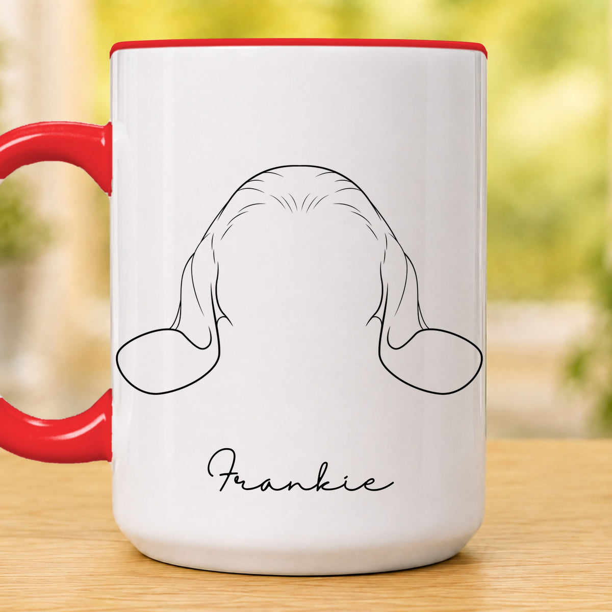 Personalised pet ears 15oz accent mug, Red – Dachshund ears with the name Frankie