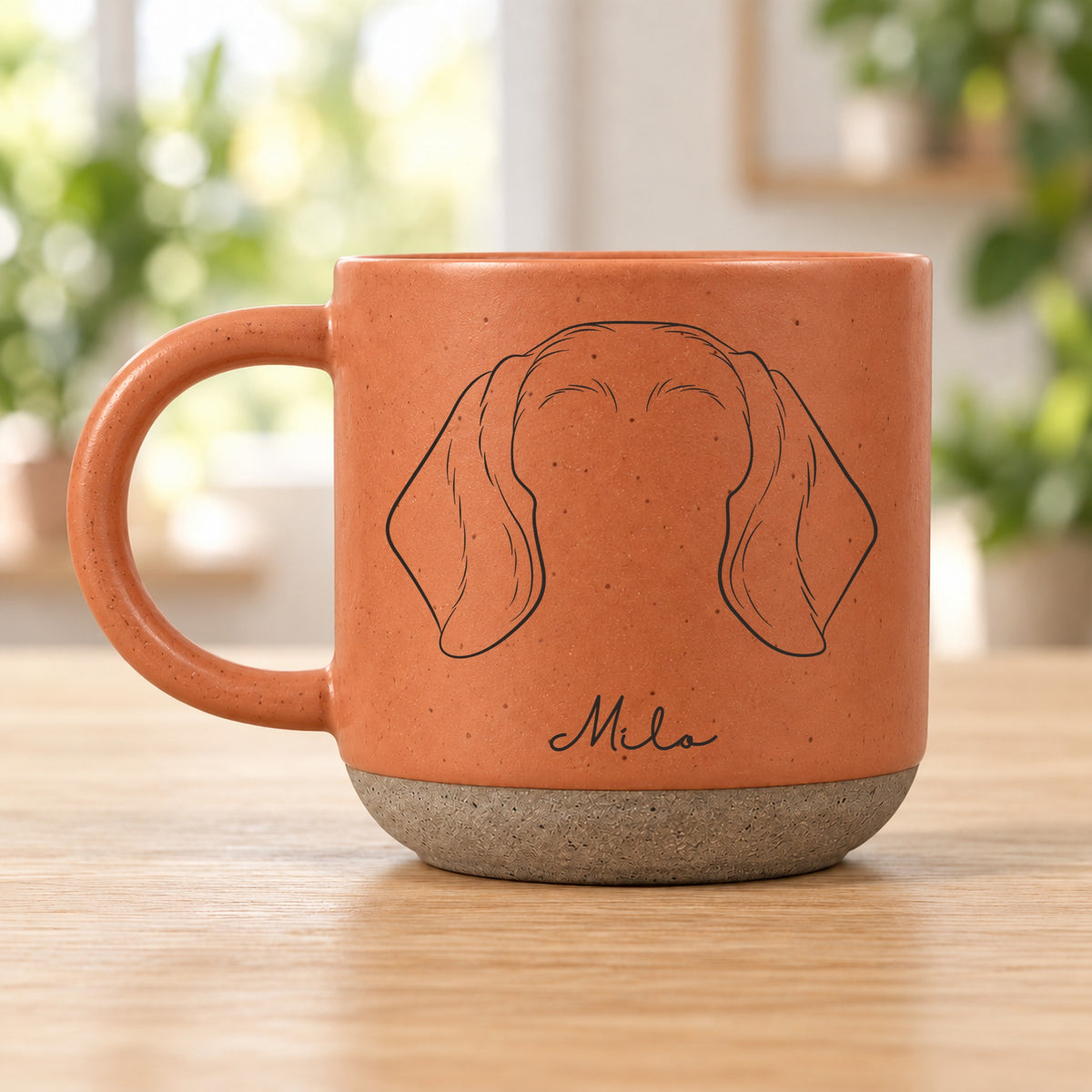 Personalised pet ears pottery mug, Orange – Beagle ears with the name Milo