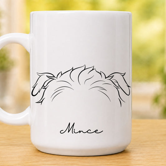 Personalised pet ears 15oz white mug – Affenpinscher ears with the name Mince